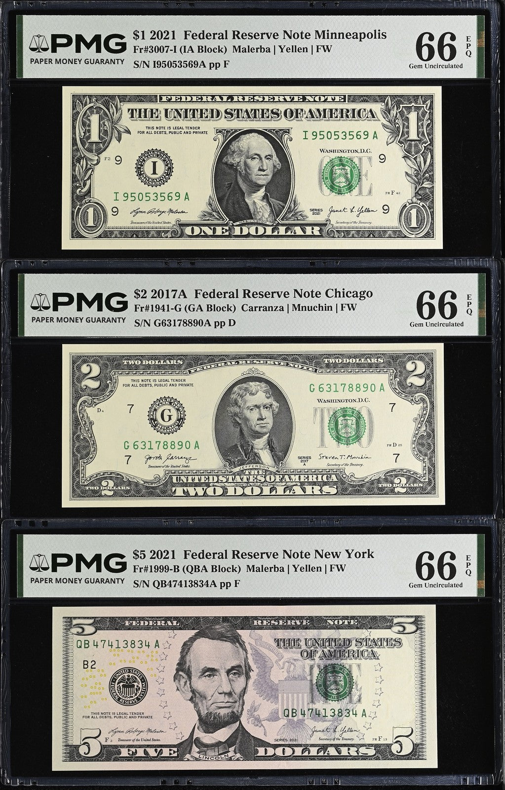 United States SET 3,1 2 5 Dollars USA Mixed States Gem UNC PMG 66 EPQ