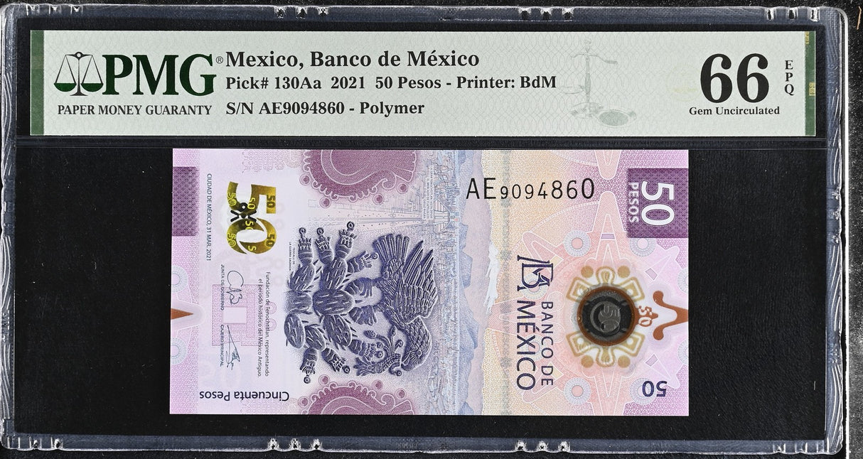 Mexico 50 Pesos 2021 P 130Aa Gem UNC PMG 66 EPQ