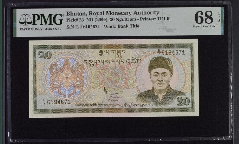 Bhutan 20 Ngultrum ND 2000 P 23 Superb GEM UNC PMG 68 EPQ