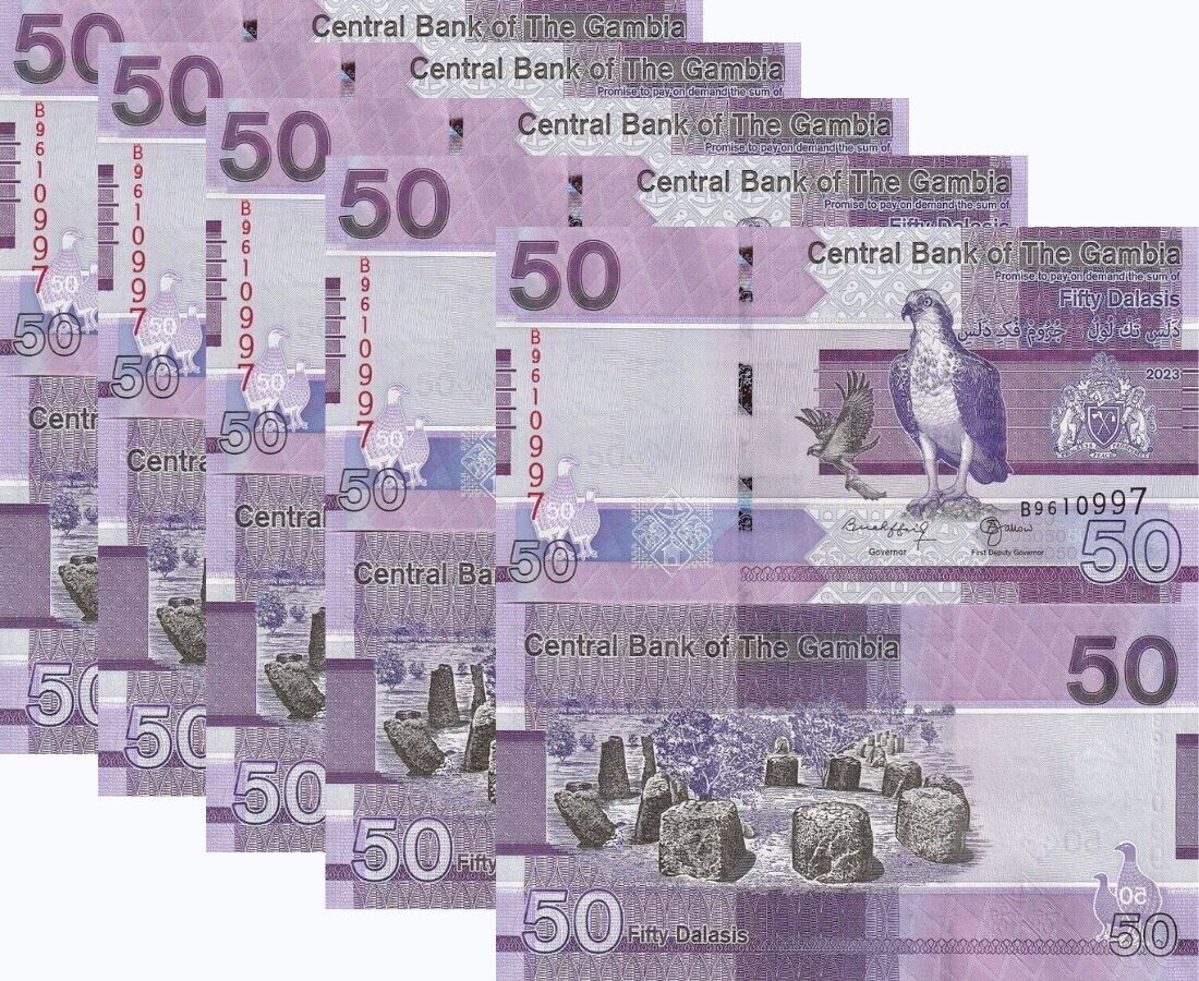 Gambia 50 Dalasis 2023/2024 P 40 NEW Sign UNC LOT 5 PCS