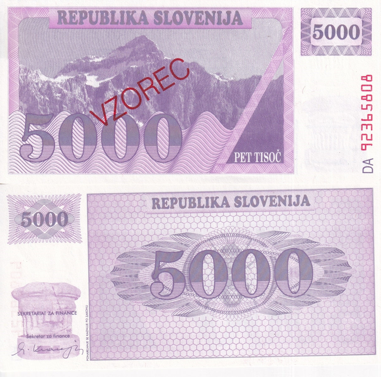 Slovenia 5000 TOLAJEV SPECIMEN 1992 P 10s UNC