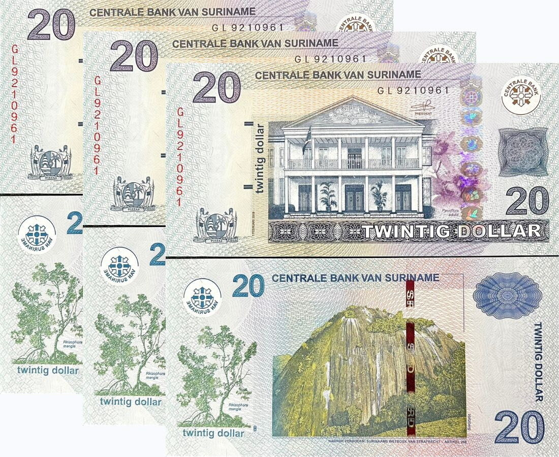 Suriname 20 Dollars 2019 P 164 c UNC LOT 3 PCS