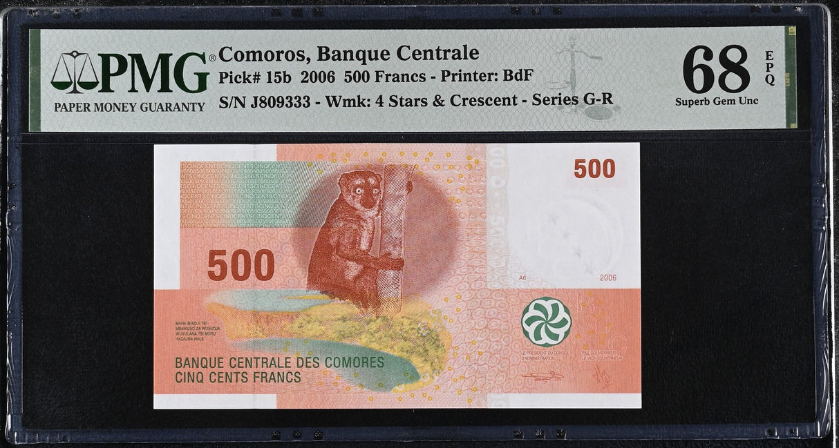Comoros 500 Francs 2006 P 15 b Superb Gem UNC PMG 68 EPQ TOP POP
