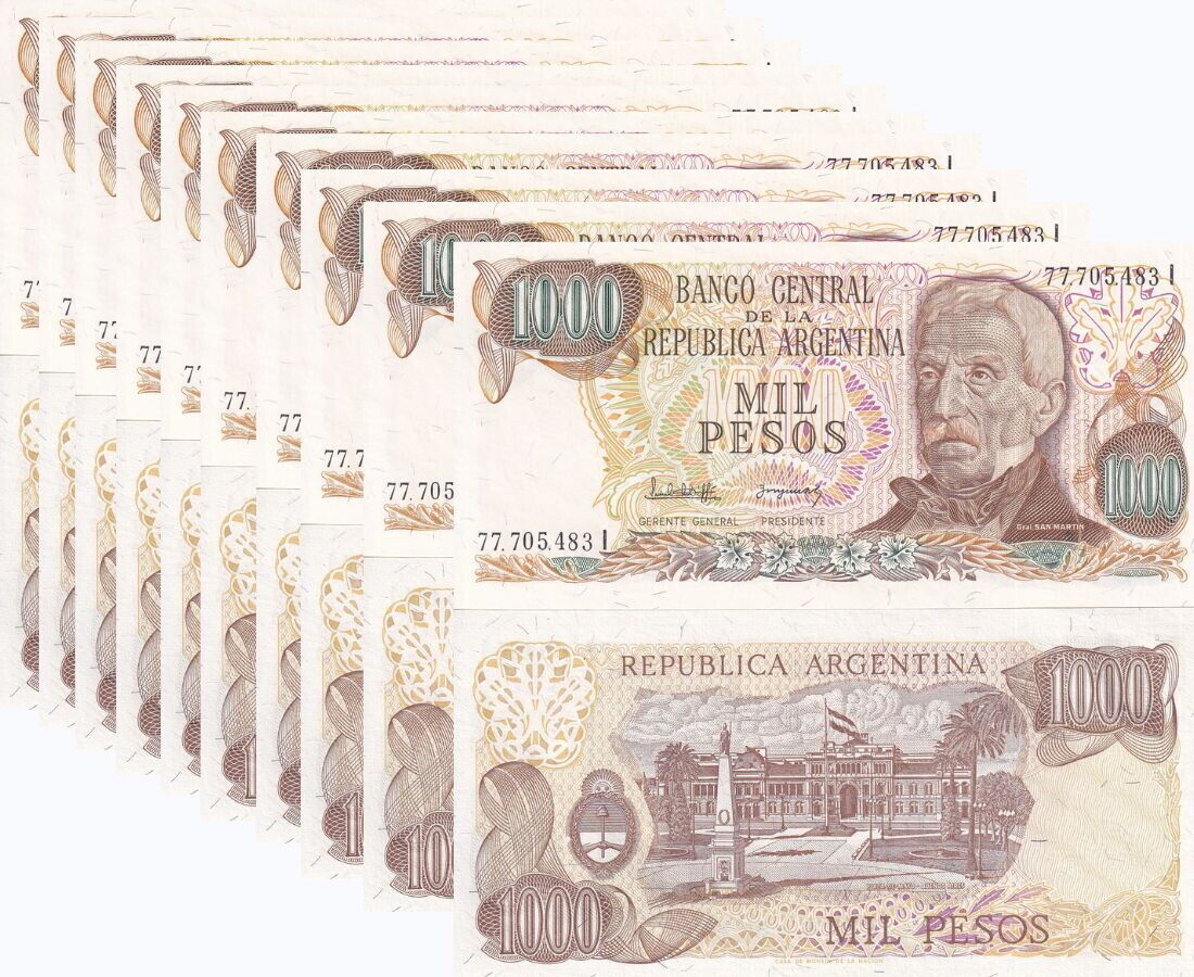Argentina 1000 Pesos ND 1976-1983 P 304 d UNC LOT 10 PCS
