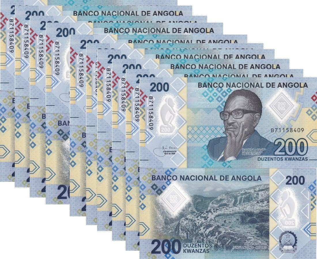 Angola 200 Kwanzas 2020 P 160 Polymer UNC LOT 10 PCS