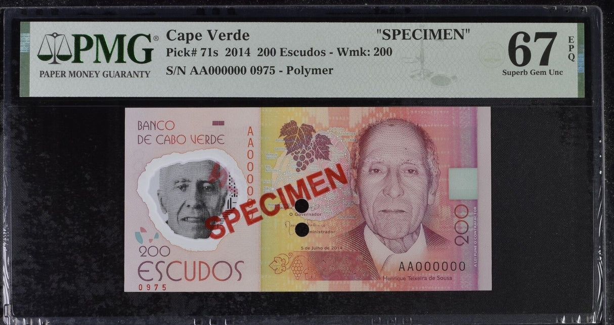 Cape Verde 200 Escudos 2014 P 71 S Specimen Polymer SUPERB GEM UNC PMG 67 EPQ