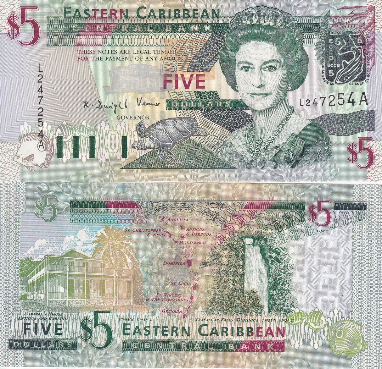 East Caribbean 5 Dollars ND 2003 Antigua P 42 a UNC
