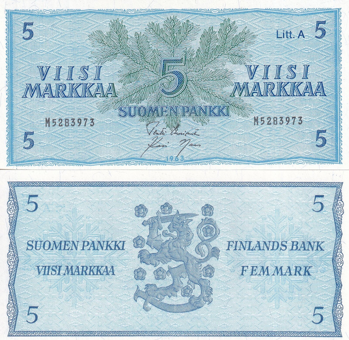 Finland 5 Markka 1963 P 103 Litt. A UNC
