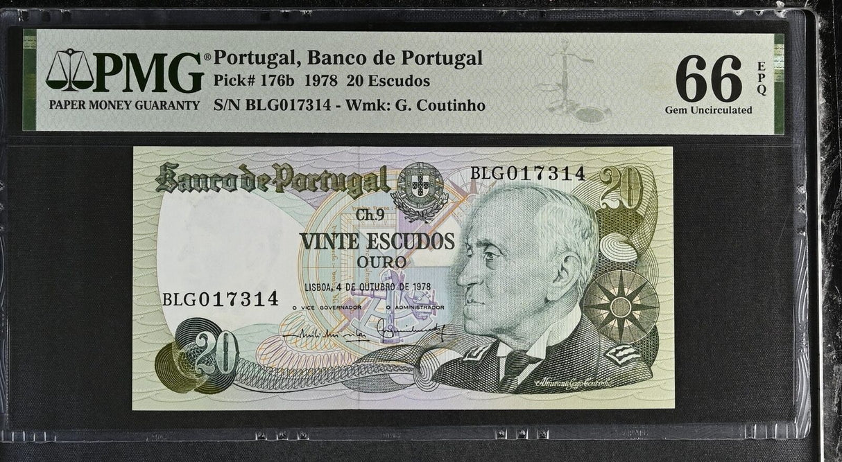 Portugal 20 Escudos 1978 P 176 b Gem UNC PMG 66 EPQ