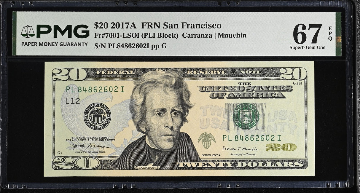 United States 20 Dollars USA 2017A P 546 F San Fran Superb Gem UNC PMG 67 EPQ