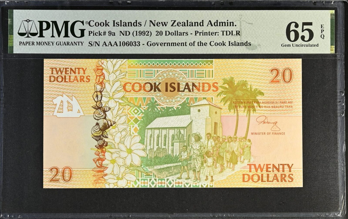 Cook Islands 20 Dollars ND 1992 P 9 a AAA Prefix Gem UNC PMG 65 EPQ