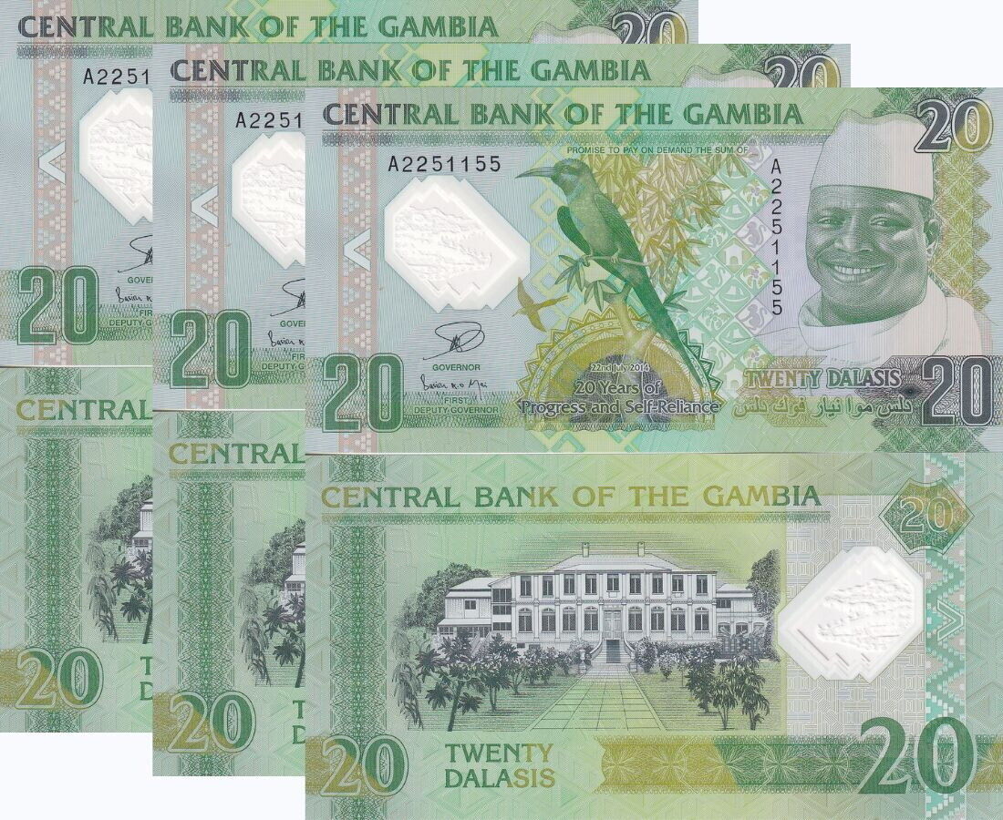 Gambia 20 Dalasis 2014 Polymer Commemorative P 30 UNC LOT 3 PCS