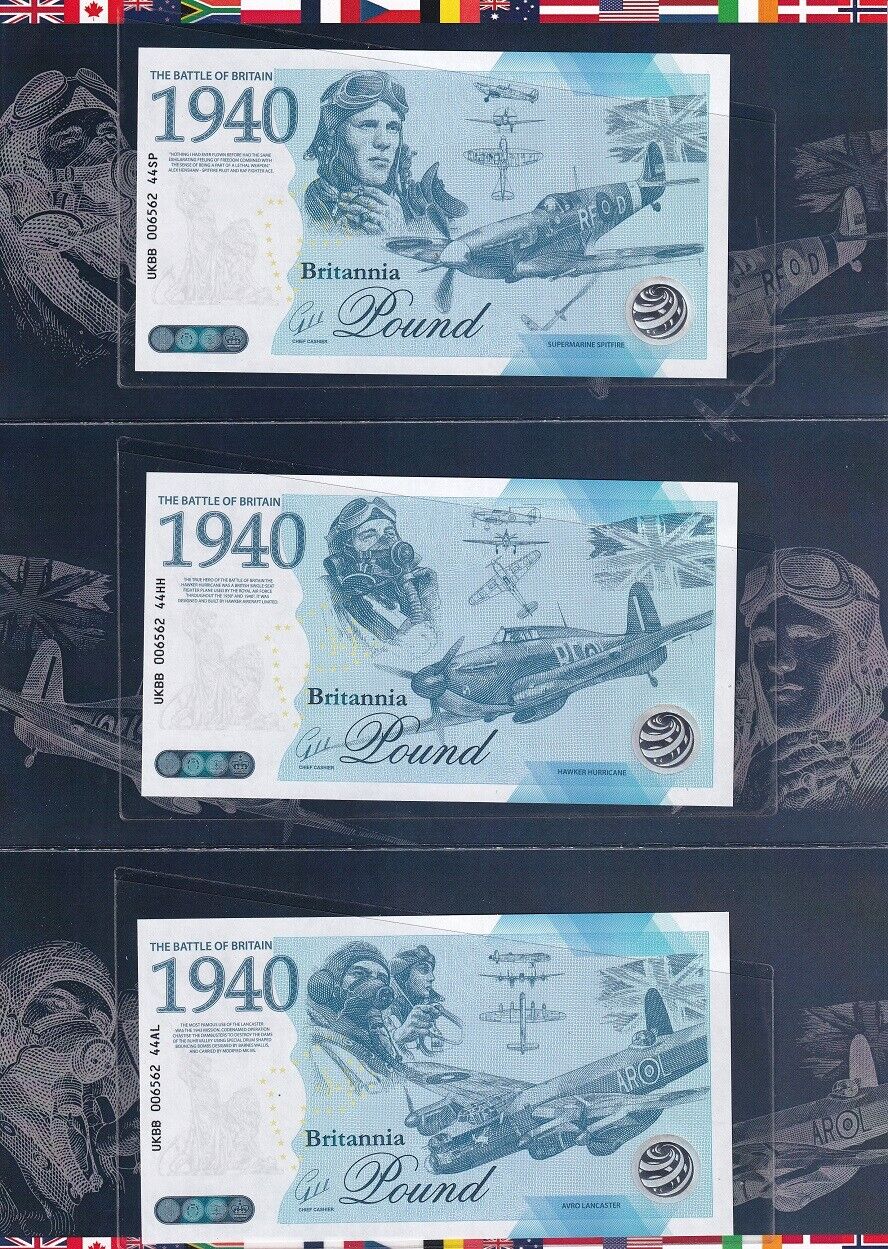 Set 3 Battle of Britain Commemorative 2023 Britannia Pound Collection W/Folder