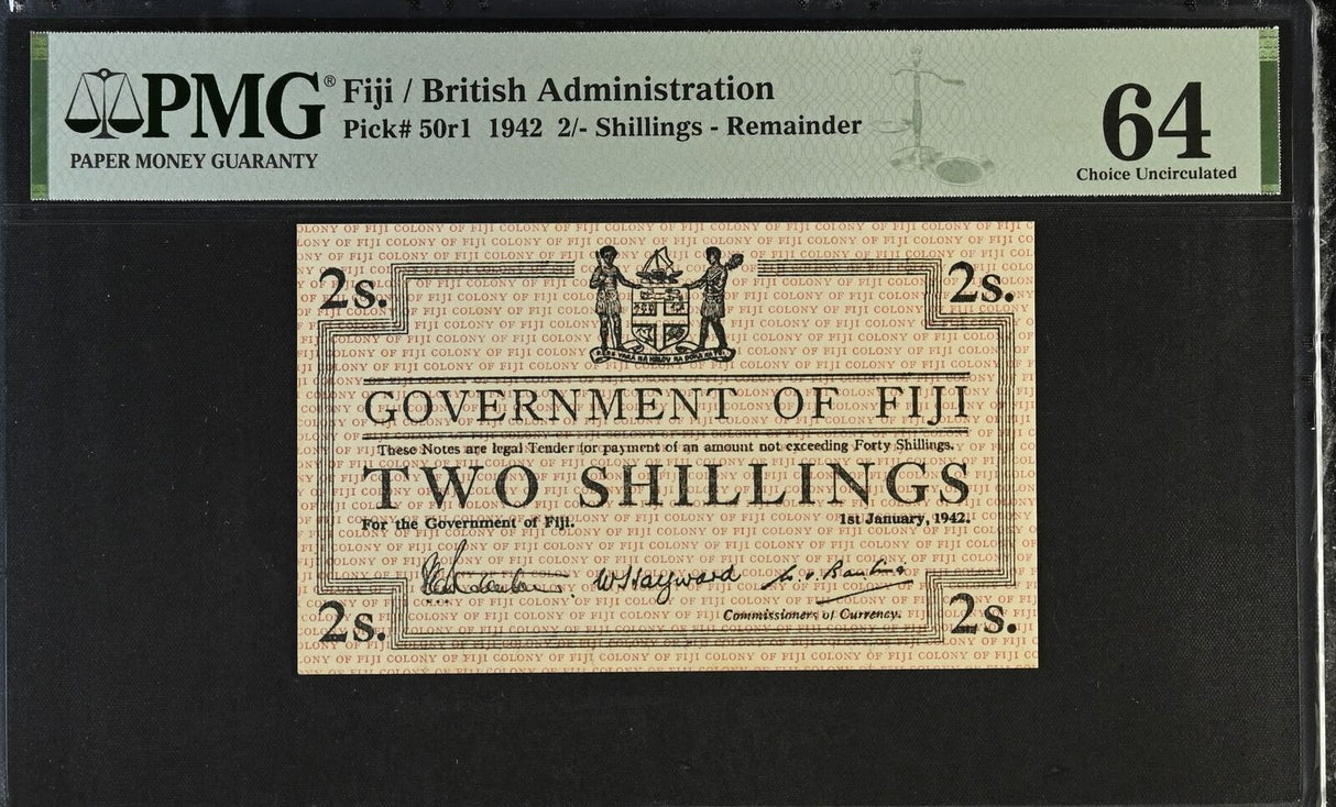 Fiji 2 Shillings 1942 P 50r1 Choice UNC PMG 64