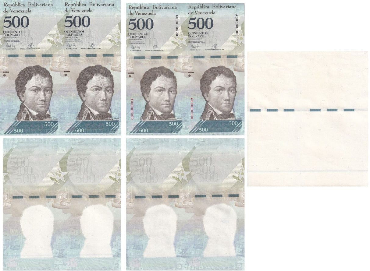 Progressive Proof SET 5 PCS of Uncut Sheet Venezuela 500 Bolivares 2017 P 94 UNC