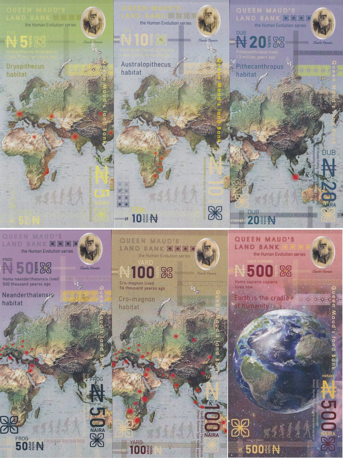 Queen Maud Land Set 6 Human evolution 5 10-100 500 NAIRA Fantasy Cro-Magnon
