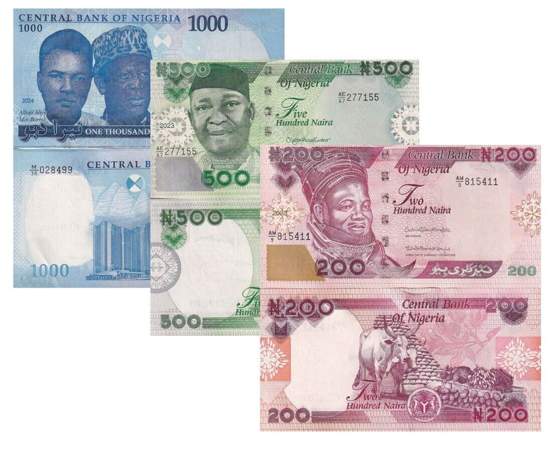 Nigeria set 3 Pcs 200 500 1000 Naira Mixed Year 2023-2024 P 47 48 49 UNC
