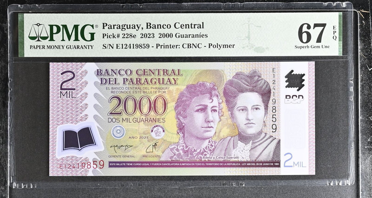 Paraguay 2000 Guaranies 2023 P 228 e Polymer Superb Gem UNC PMG 67 EPQ