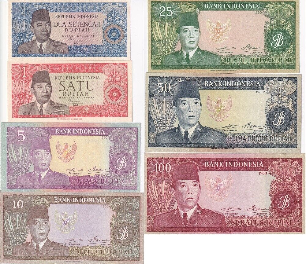 Indonesia Set 7 UNC 1 2 1/2 5 10 25 50 100 1960-1964 P 80 81 82 83 84 85 86