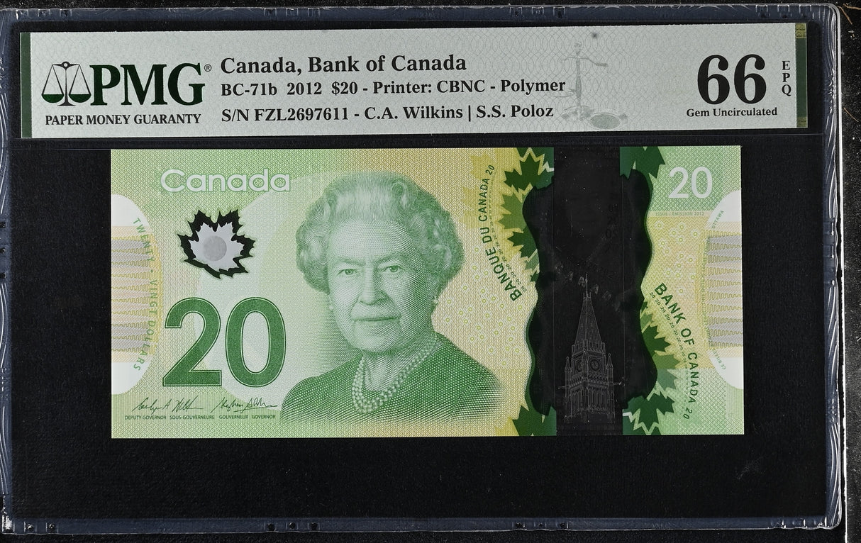 Canada 20 Dollars 2012 Polymer P 108 Wilkins Poloz Gem UNC PMG 66 EPQ