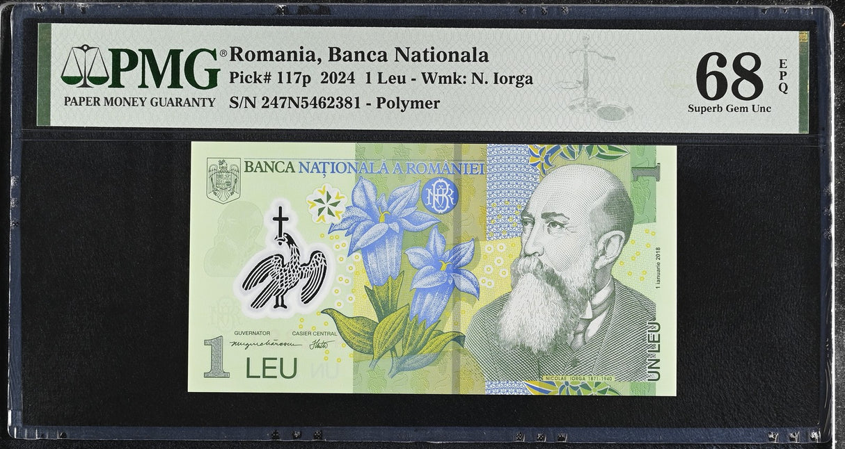 Romania 1 Leu 2024 P 117 p Polymer Superb Gem UNC PMG 68 EPQ