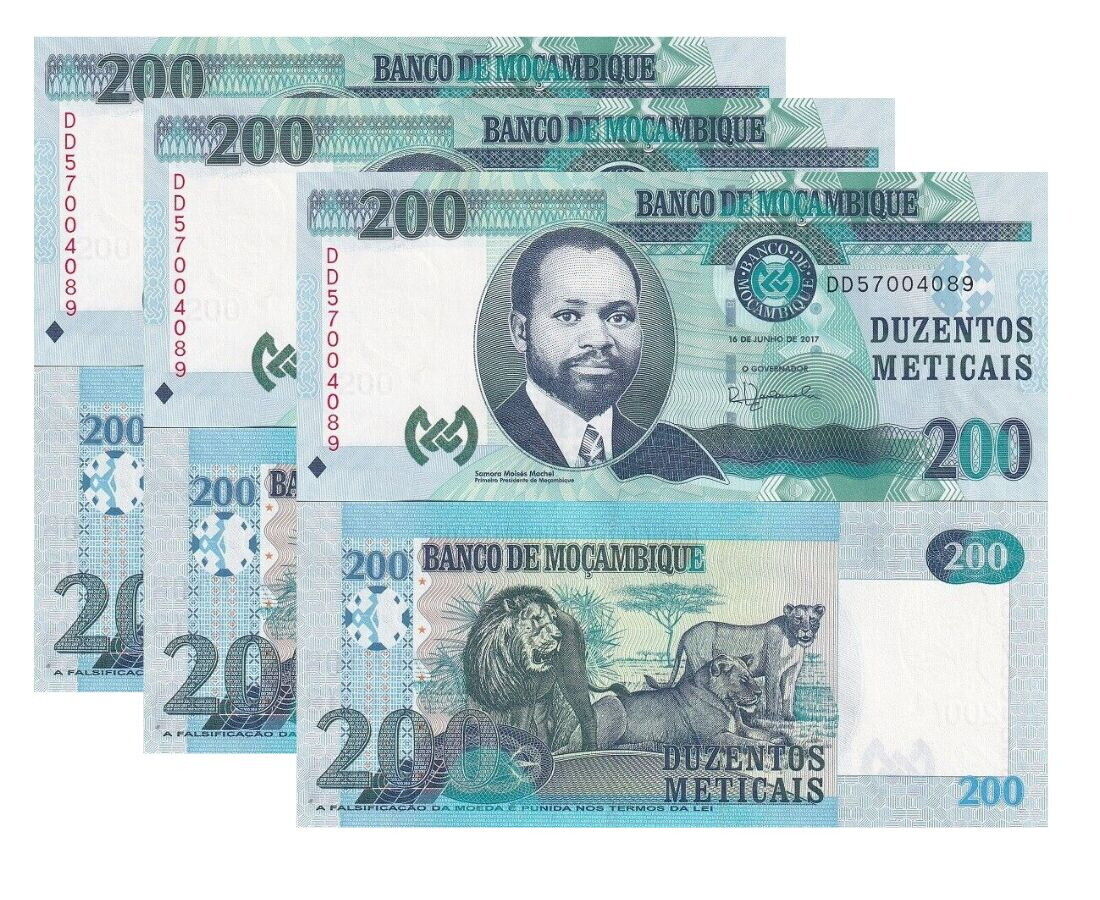 Mozambique 200 Meticais 2017 P 152 b UNC LOT 3 PCS
