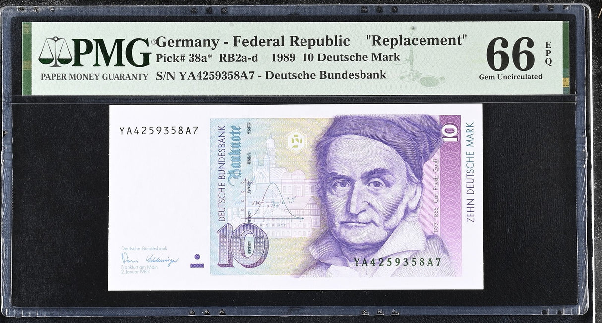 Germany 10 Deutsche Mark 1989 P 38 a* Replacement Gem UNC PMG 66 EPQ