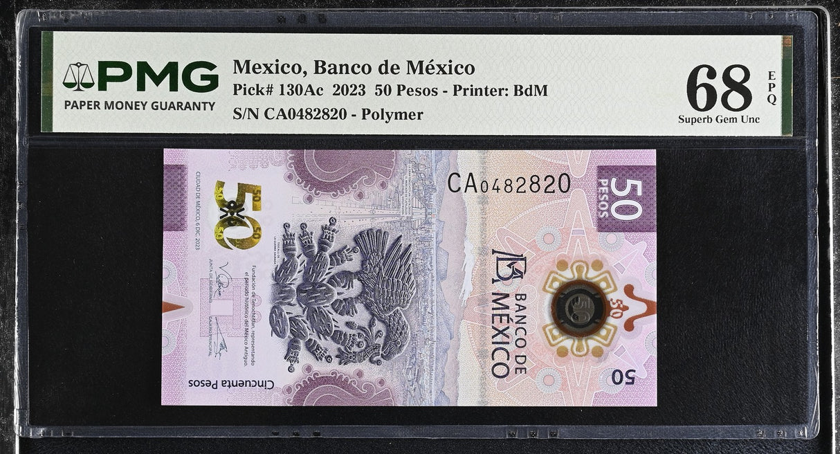 Mexico 50 Pesos 2023 P 130Ac Superb Gem UNC PMG 68 EPQ TOP POP