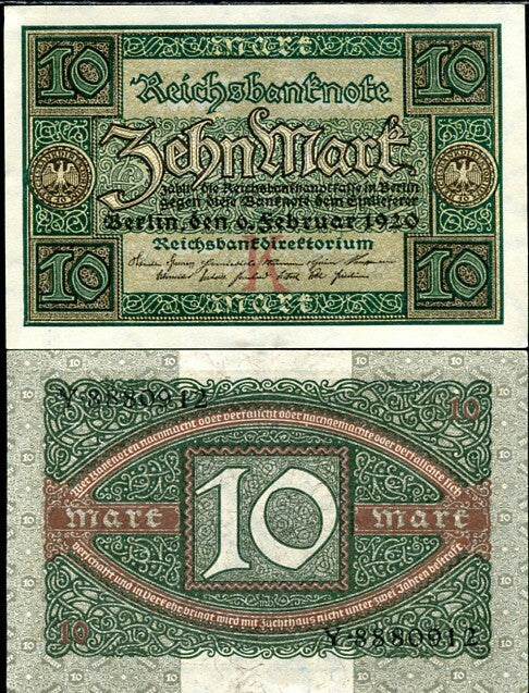 Germany 10 Mark 1920 P 67 UNC