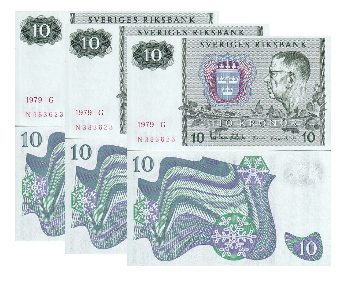 Sweden 10 Kronor Mixed Year P 52 UNC LOT 3 PCS