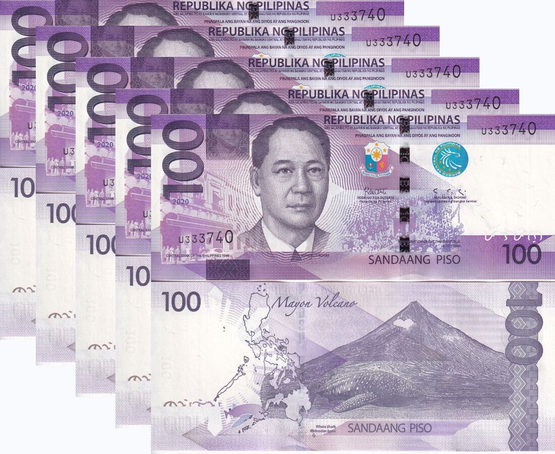 Philippines 100 Piso 2020 P 222 UNC LOT 5 PCS
