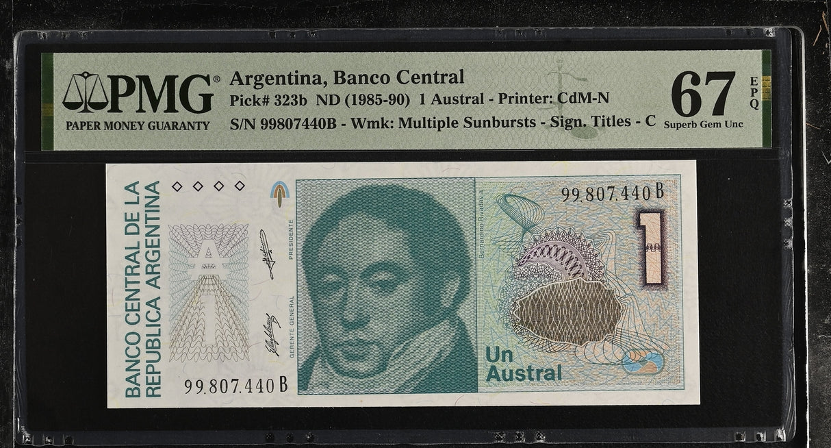Argentina 1 Austral ND 1985-1990 P 323 b Superb Gem UNC PMG 67 EPQ