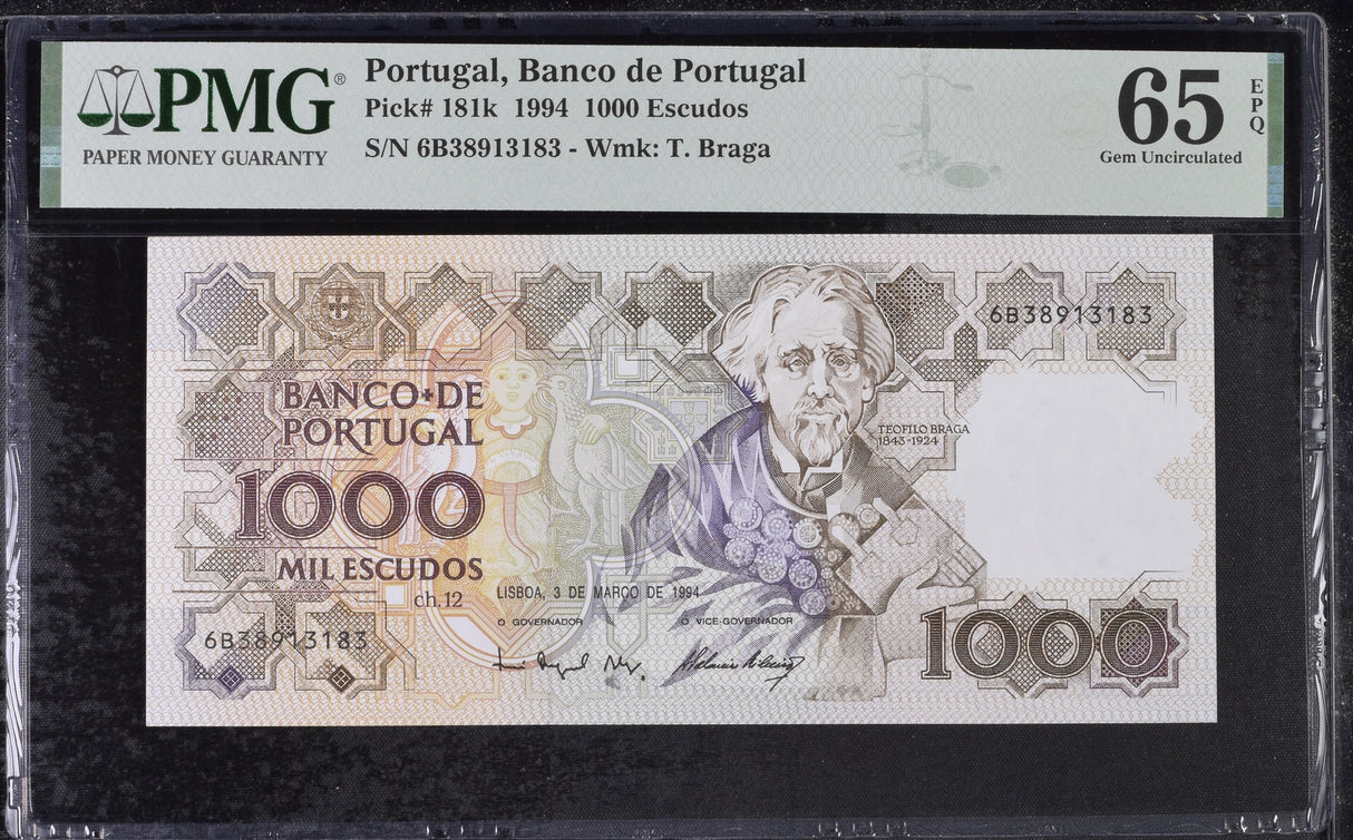 Portugal 1000 Escudos 1994 P 181 k Gem UNC PMG 65 EPQ
