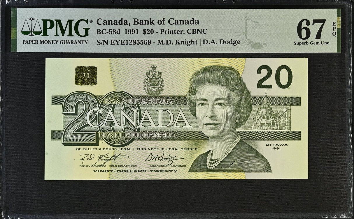 Canada 20 Dollars 1991 P 97 d Knight Dodge Superb Gem UNC PMG 67 EPQ