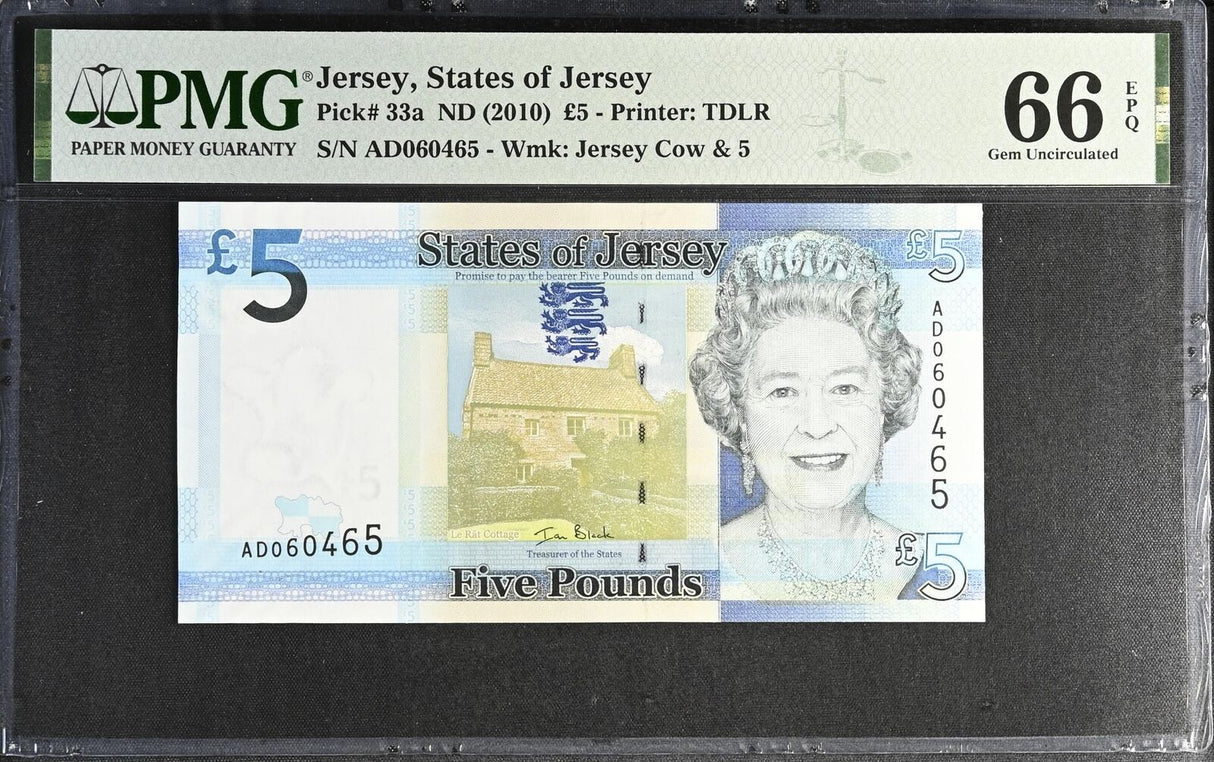 Jersey 5 Pounds ND 2010 QE II P 33 a Gem UNC PMG 66 EPQ