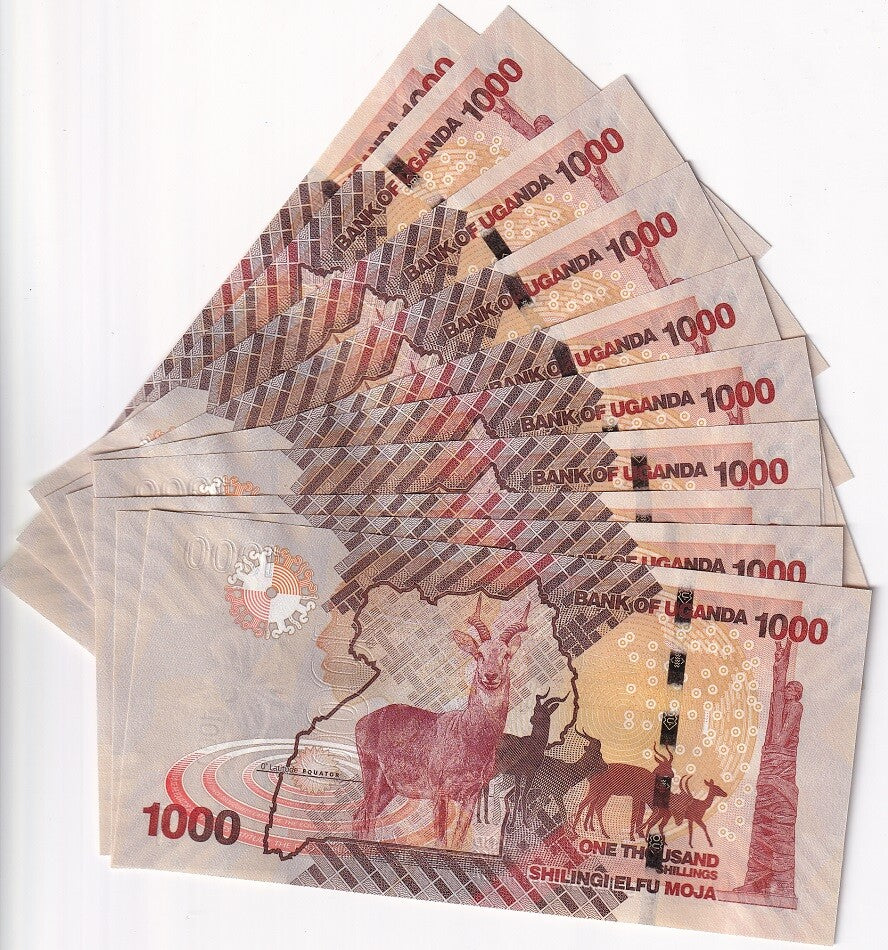 Uganda 1000 Shillings 2022 P 49 UNC LOT 10 PCS 1/10 BUNDLE