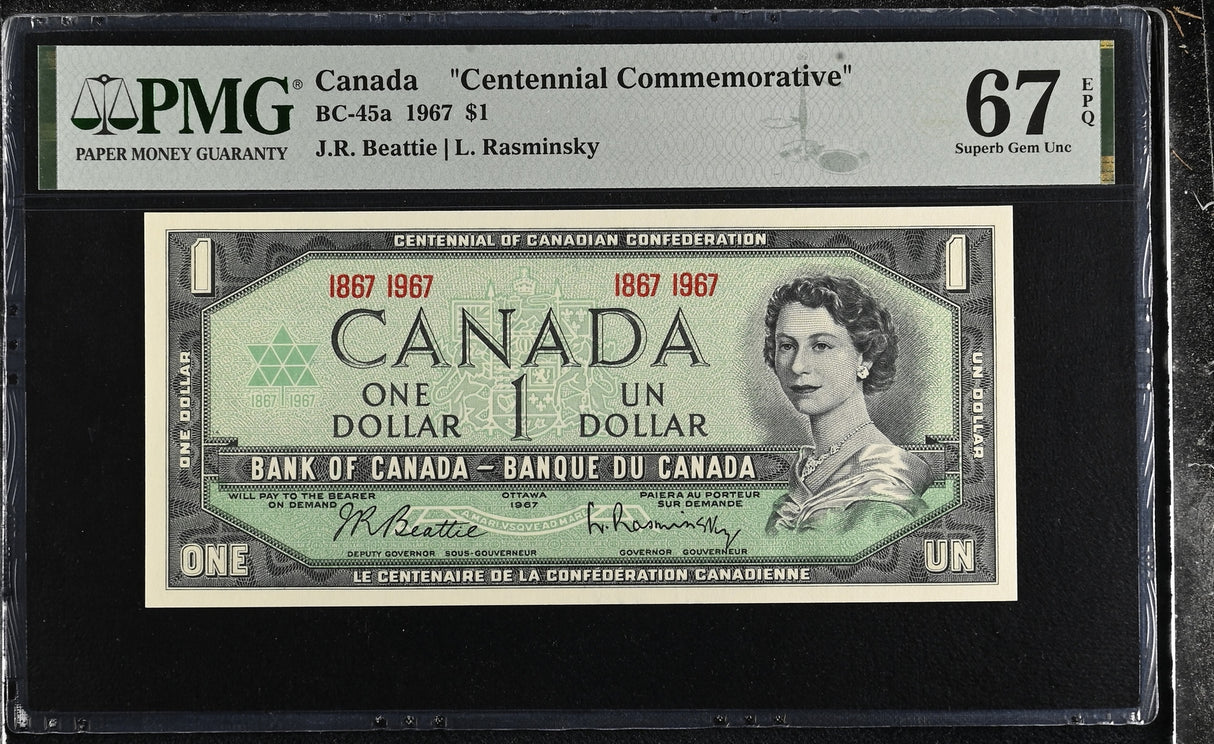 Canada 1 Dollar 1967 P 84 a Comm. Beattie,Rasminsky Superb Gem UNC PMG 67 EPQ