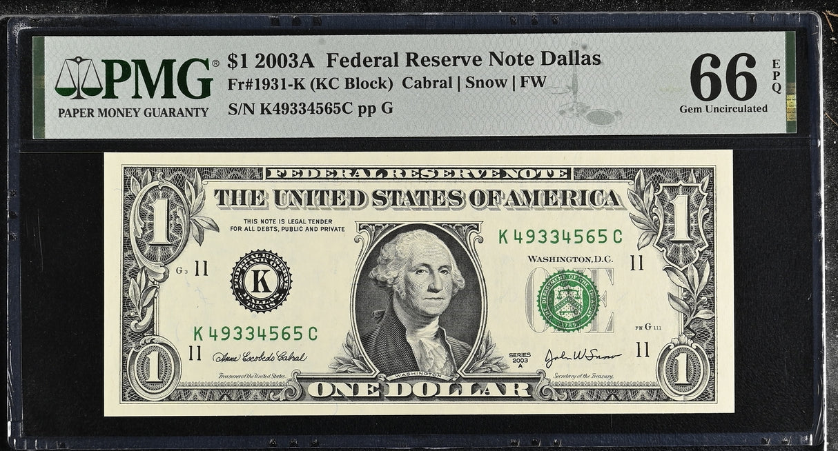 United States 1 Dollar USA 2003A P 515 b Dallas Gem UNC PMG 66 EPQ