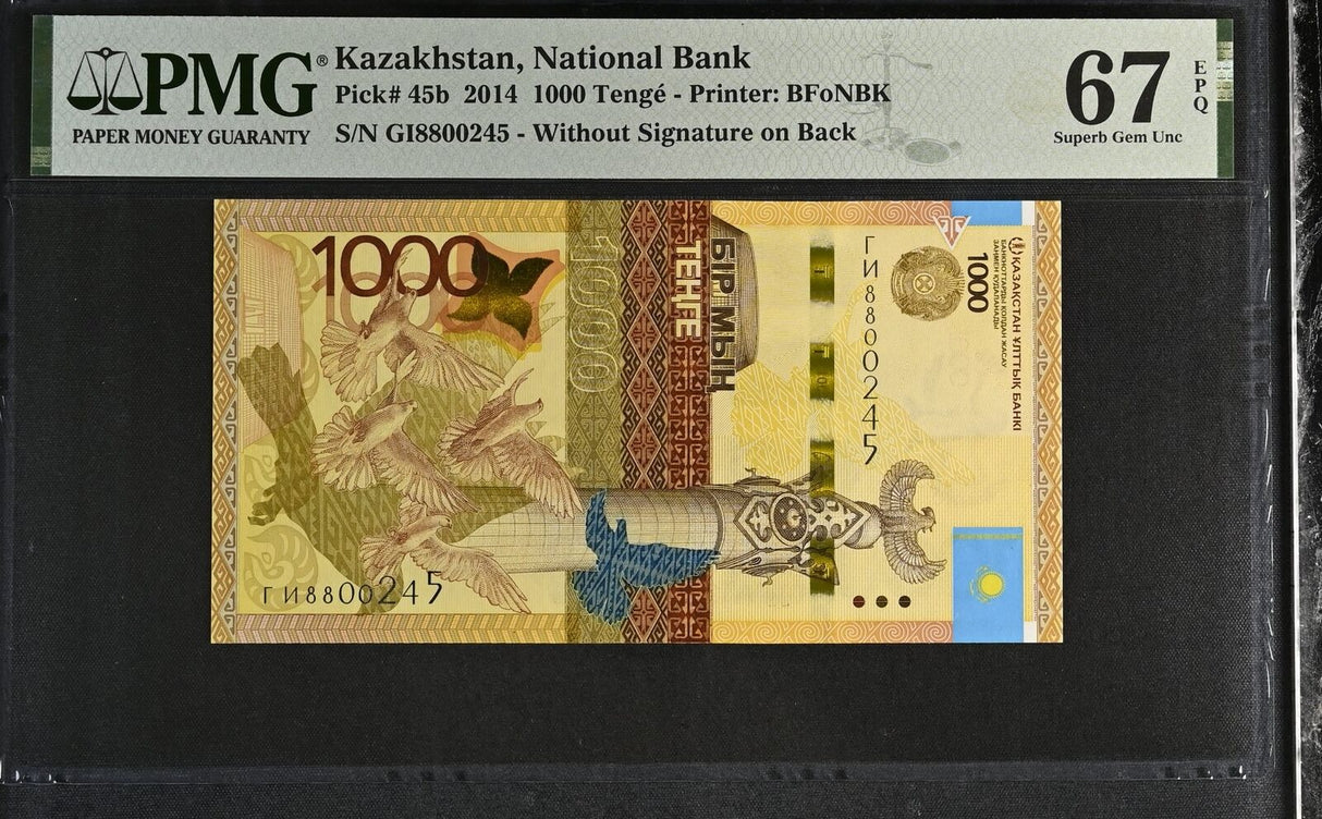 Kazakhstan 1000 Tenge 2014 P 45 b Superb Gem UNC PMG 67 EPQ