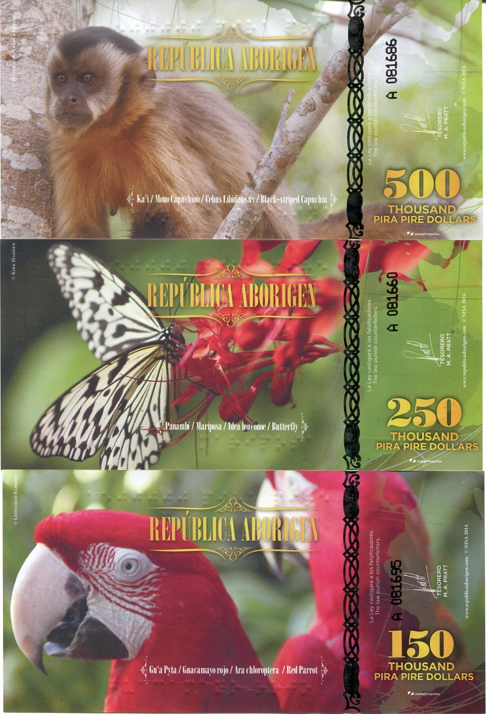 Republica Aborigen SET 3 PCS 150 250 500 Pira 2014 Polymer FANTASY