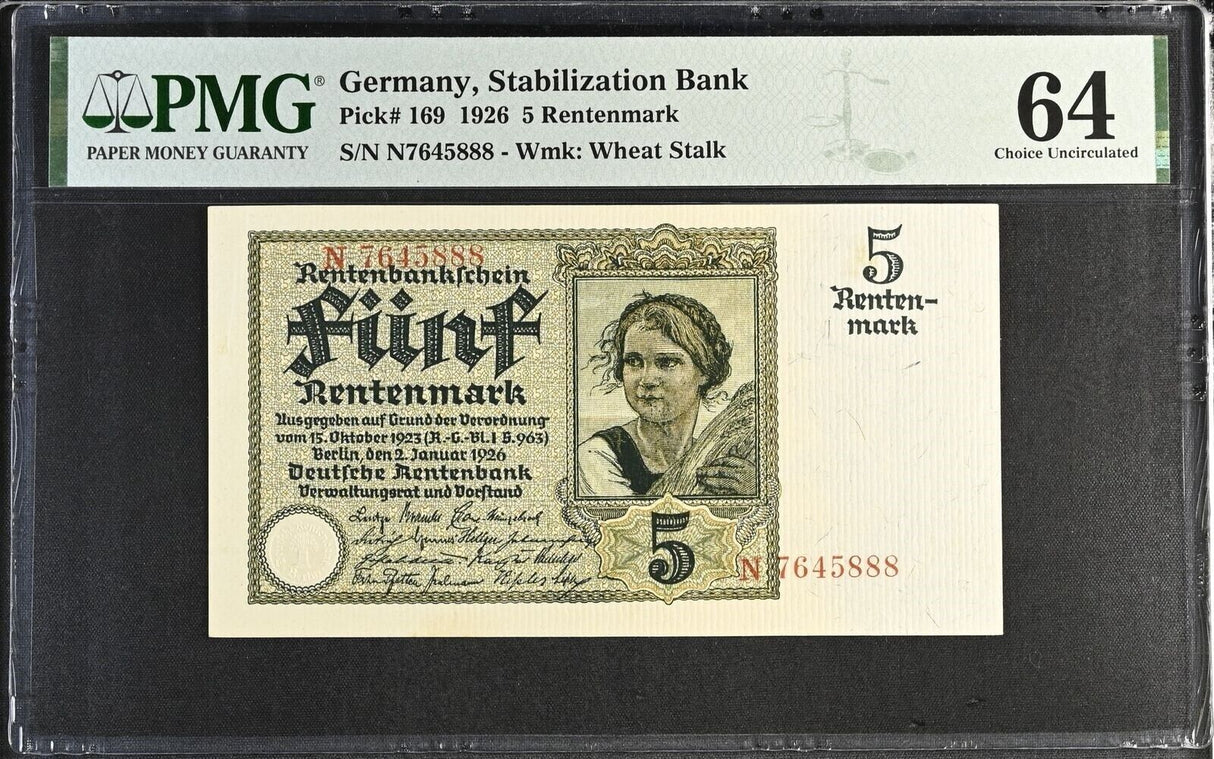 Germany 5 Rentenmark 1926 P 169 Choice UNC PMG 64