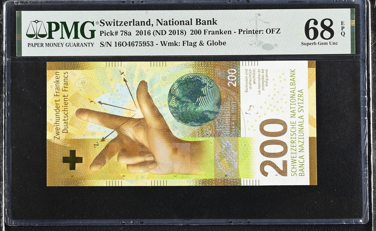 Switzerland 200 Franken 2016 ND 2018 P 78 a Superb Gem UNC PMG 68 EPQ TOP POP
