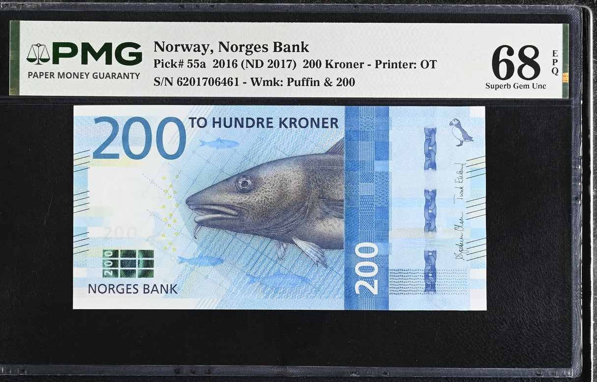 Norway 200 Kroner 2016 ND 2017 P 55 a Superb Gem UNC PMG 68 EPQ