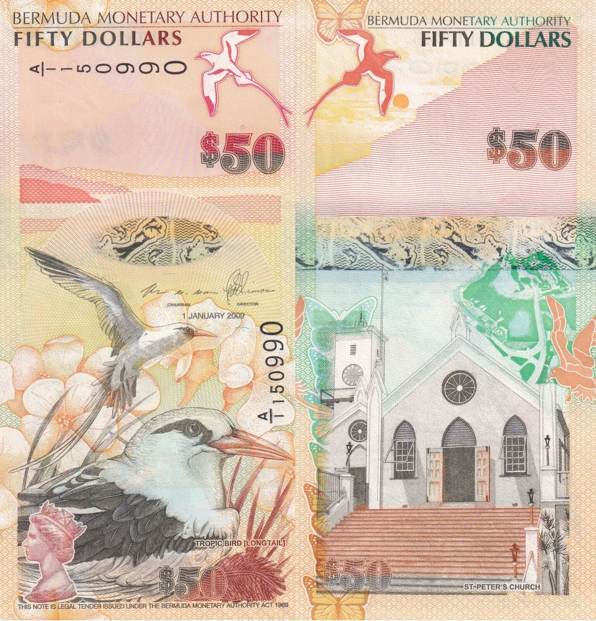 Bermuda 50 Dollars 2009 P 61A A/1 Prefix UNC