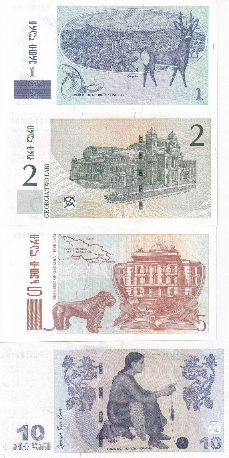 Georgia Set 4 Pcs 1 2 5 10 Lari Random Year P 53 54 55 69 UNC