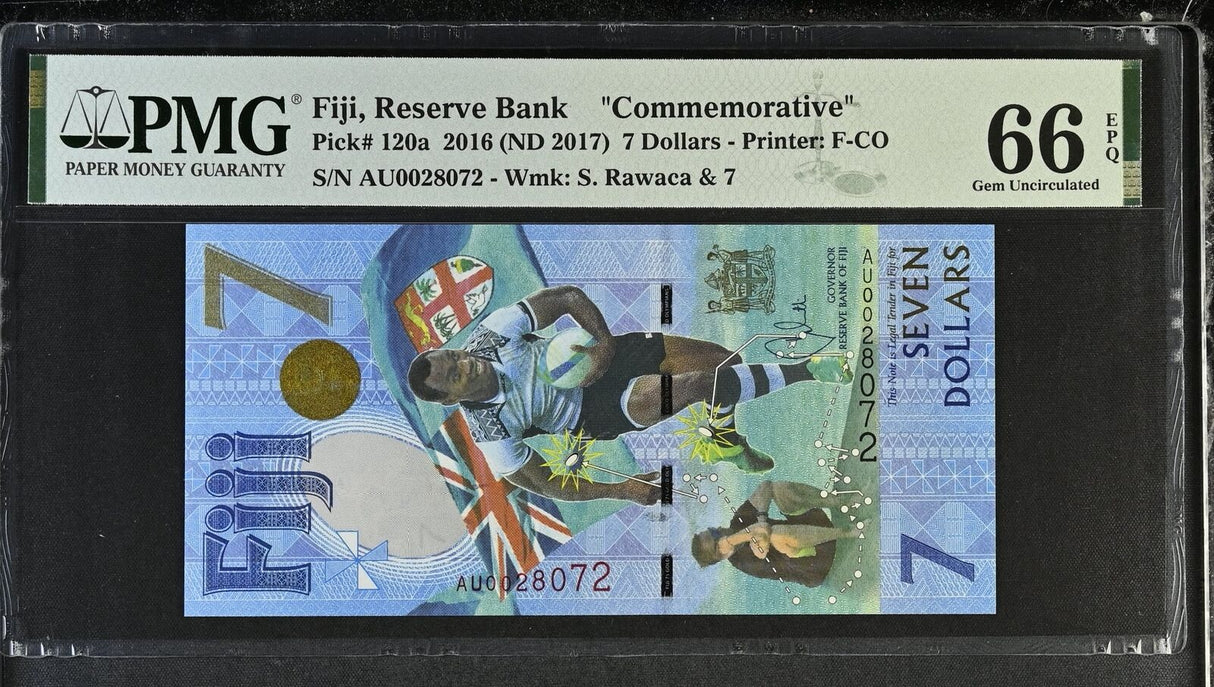 Fiji 7 Dollars 2016 ND 2017 P 120 a Commemorative Gem UNC PMG 66 EPQ