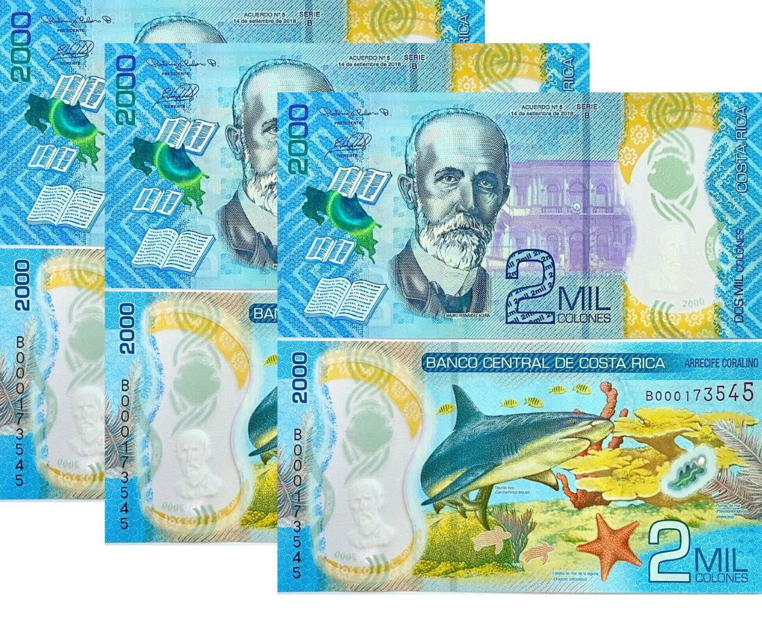 Costa Rica 2000 Colones 2018/2020 P 281 Polymer UNC Lot 3 pcs
