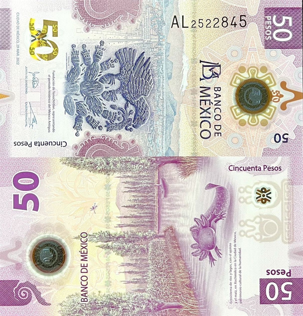 Mexico 50 Pesos 2022 P 133 Random Sign UNC