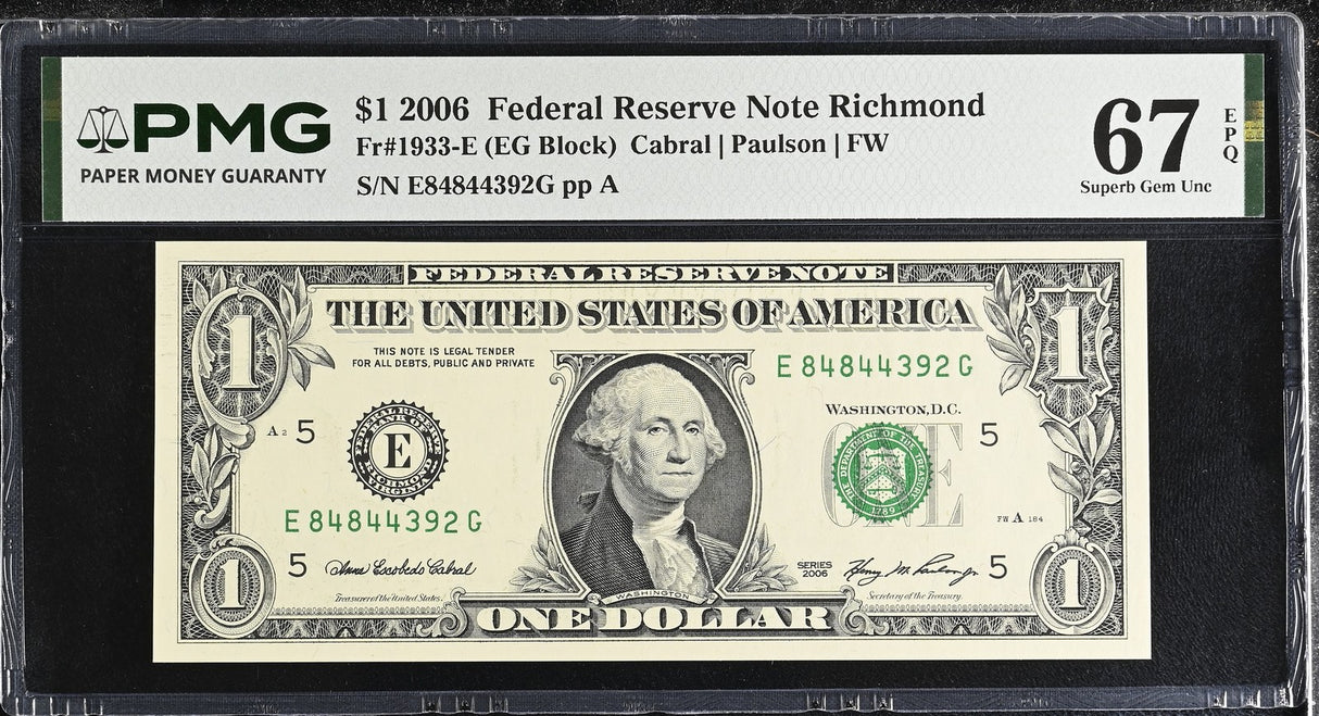 United States 1 Dollar Usa 2006 P 523 E Richmond Superb Gem UNC PMG 67 EPQ
