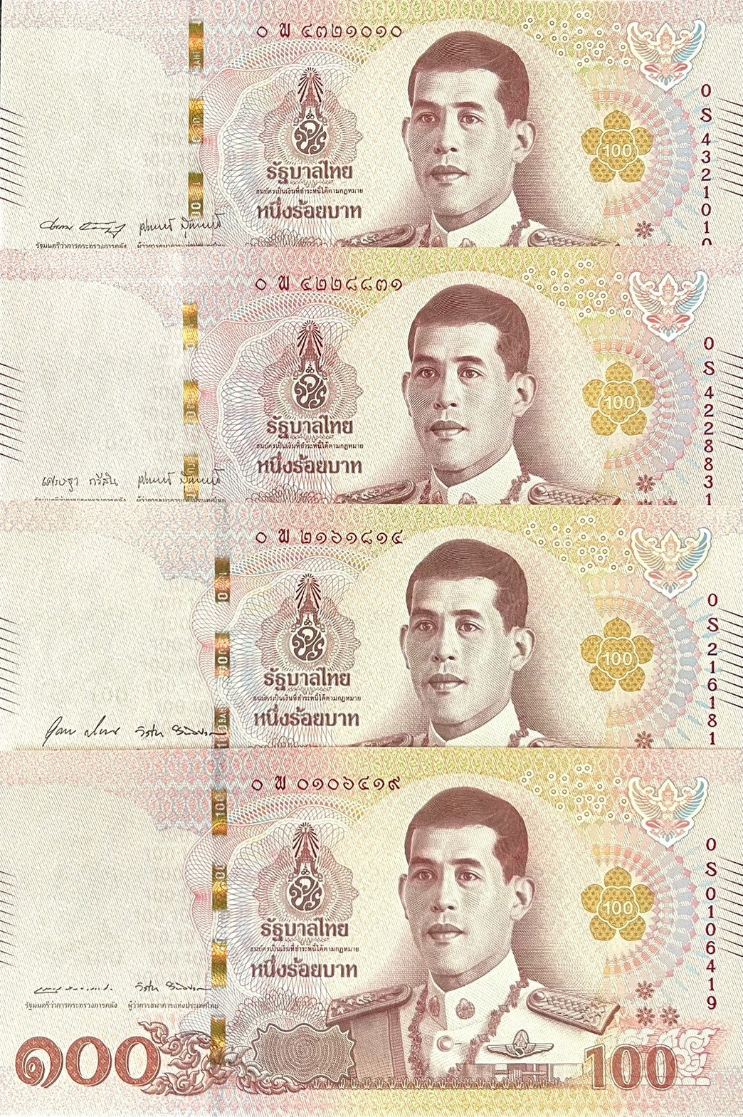 Thailand set 4 UNC 100 Baht ND 2018 P 137* Replacement S prefix Sign 87 88 90 91